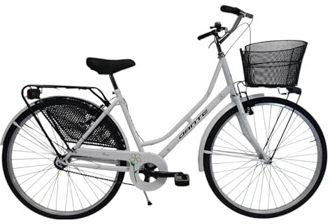 CICLI DANTE - Bicicletta donna da città per passeggio Olanda 26, classica stile retrò ad una velocità, con particolari neri e cestino anteriore (Bianca)