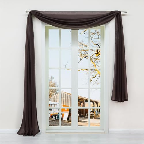 Yujiao Mao Rideau Voilage – Voilage Fenetre Brun, LxH 140x600cm, Transparent, Rideau sans Percage, Decoratif Cantonniere Interieure, pour Fete Evenement Salon Chambre, 1 Piece