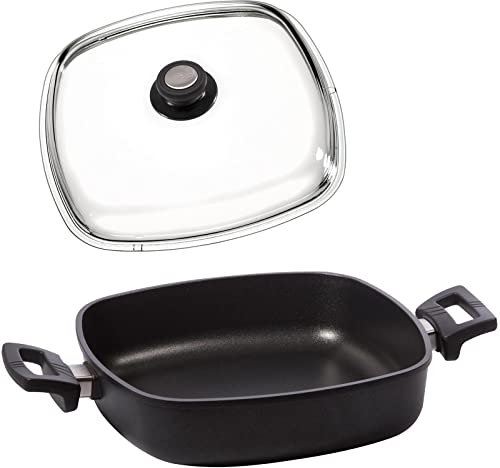 Eurolux Guss-Kasserolle 26x26 cm Induktion Set mit Deckel - flache quadratische Universal Bratenkasserolle mit Antihaft-Beschichtung - ohne Stiel - Made in Germany