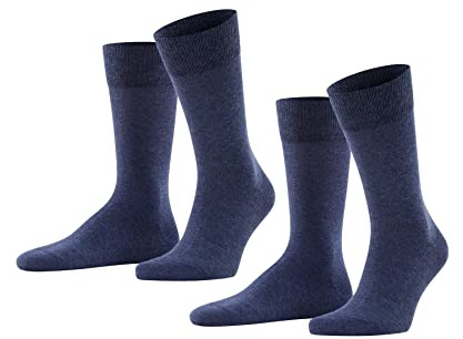 FALKE Herren Socken Happy Double Pack M So Baumwolle einfarbig 2 Paar, Blau Navy Melange 6127, 47-50