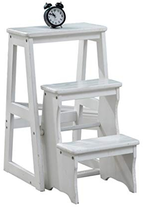 Escaleras Escalerillas Escalera Plegable Taburete de Madera 3 Pasos Ligero para casa Biblioteca Loft Estantería de Escalera Escalera de Mano - Capacidad de 150kg (Blanco)