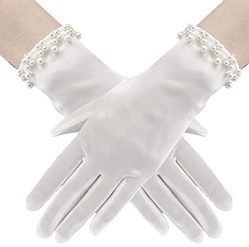 Gionforsy Floral Lace Gloves for Bridal Elegant Short Wrist Gloves for Wedding Opera Dinner Party (Off White)