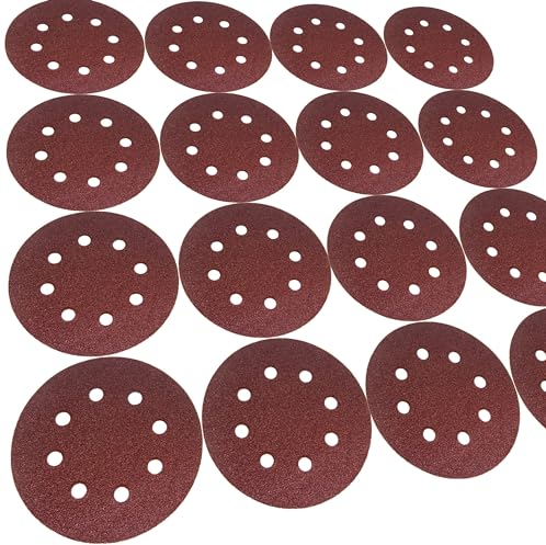 Effektwerk Sanding Discs (60 Pack, 8 Holes), 125mm Sandpaper for Random Orbital Sanders, Self-Adhesive w/Hook & Loop Closure, Fine & Coarse Grinding w/ 40/60/80/120/180/240 Grits (10 Pcs each)