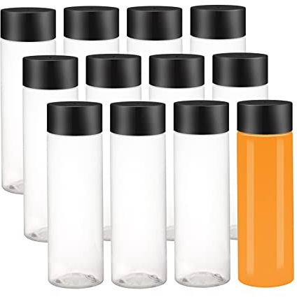 ZMCYN 12Pack 12OZ (350ml) Empty Plastic Juice Bottles with Lids, Reusable Sensory Bottles, Clear Drink Bottles for Juice, Smoothie, Beverage