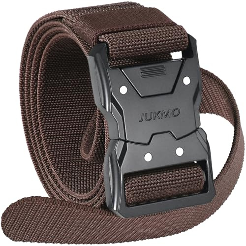 JUKMO Snabbfrigörande taktiskt bälte, vandringsbälte i nylonnät med kraftigt säkerhetsbältesspänne, för militärarbete, 3,8 cm (1,5 tum), Kaffe, 36-42W / 49L