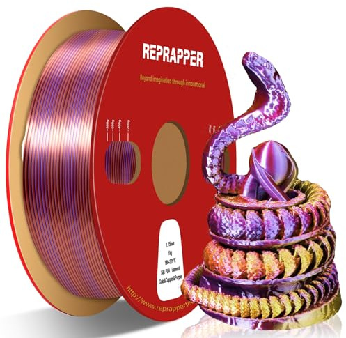 Reprapper PLA Filament 1.75mm 1KG – Gold/Copper/Purple Tri Colour Silk PLA Filament, Multicolour Filament, Glossy Rainbow 3D Printer Filament, Smooth & Easy to Print