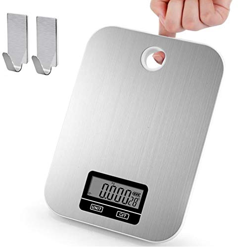 Básculas De Cocina Cocina Digital Escala de 5 kg / 1g cocina de acero inoxidable de alta Electronic Scales Precisa la cocción de alimentos Pesar escalas con gancho de la pared (Color : Gray)