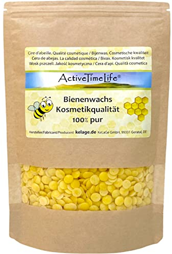 ActiveTimeLife® Bienenwachs Pastillen Bio gelb | Premium | 100 g ideal für Kosmetik Kerzen Cremes Salben Seifen Wachstücher - Das Original im praktischen Zip-Beutel