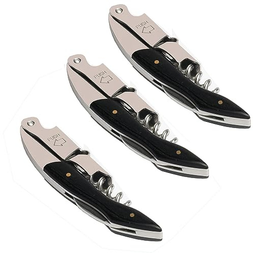 Professional Waiter Corkscrew Wine Key for Bartenders Set of 3,With Long Rosewood Handle Stainless Steel Handle Wine Opener for Bar Restaurant Waiters, Sommelier, Bartend (Black Wood 3 Packs)