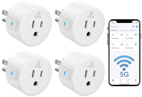 EIGHTREE Smart Plug 5GHz& 2.4GHz, 15A WiFi Smart Outlet Compatible with Alexa & Google Home, Smart Home WiFi Plug with Remote Control, Timer Outlet with Schedule, 4 Packs