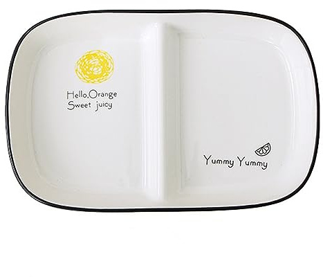 OnePine Assiette Controle de Portion Porcelaine, Assiette Divisée en 2 Regime, Assiette Compartiment Céramique pour Salade, Dessert, Nouille, Bifteck, Petit déjeuner, Longueur: 9.64 inch