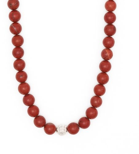 BERGERLIN Äkta 925 sterling silver pärla pärla halsband - pärlhalsband med lås och äkthetscertifiering, M-L, Sten, Jaspis