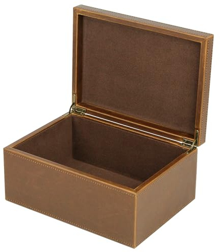 HofferRuffer Faux Leather Decorative Box, Large Wooden Structure Keepsake Box Accessory Organizer Jewelry Organizer with Hinged Lid, Storage Container for Home or Office (Brown)