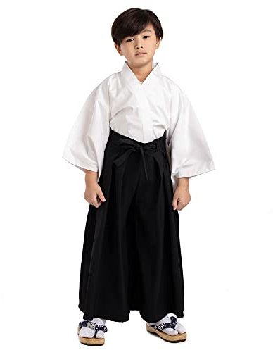 Traditionelles japanisches Kinder Samurai Kostüm Kimono Set Kendo Gi Shirt + Hakama Hose für Jungen und Mädchen aus Baumwolle