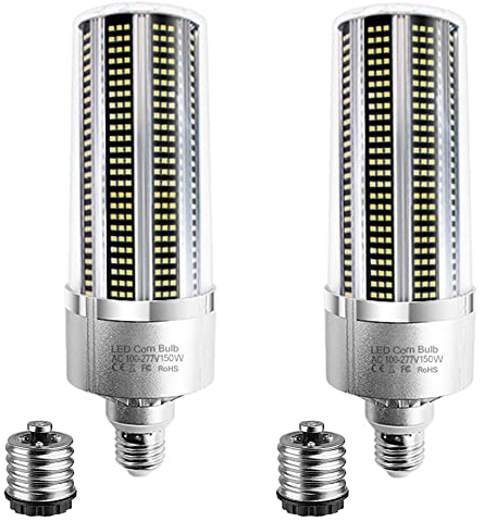 PAZWAHF LED-Mais-Glühbirne, 150 W, 19500 lm, E26/E27-Sockel, mit E39/E40-Mogul-Sockel-Adapter, großflächige LED-Glühbirnen für Innen- und Außengarage