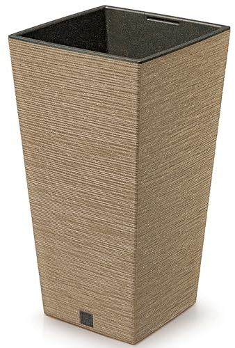 Pflanzsäule aus Kunststoff H 50 cm inkl. Innentopf - wetterfest und witterungsbeständig - Pflanzgefäß Kunststoff - Pflanzkübel für Außen - Quadratisch Ø 26,5 cm/H 50 cm, Farbe eco-Natur