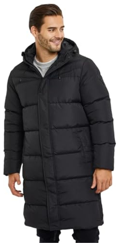 Spindle Mens Hooded Padded Long Puffer Coat Winter Longline Jacket Black XL
