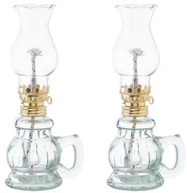 SUPERFINDINGS 2PCS Chamber Oil Lamps Glass Clear Kerosene Lamp Hurricane Lamp Rustic Oil Lantern with Adjustable Fire Wick Lighting for Home Tabletop Decor Lighting