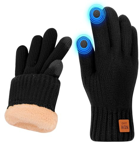 Risipu Gants d'hiver pour femmes Gants thermiques à écran tactile avec doublure en polaire Gant en tricot doux et chauds pour la course à pied et le ski (Noir, M)