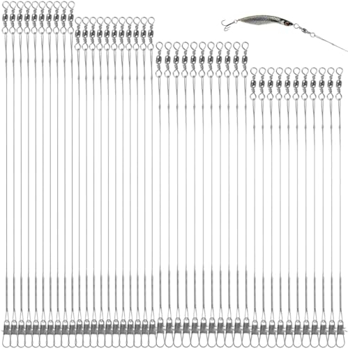 EYVRPAU 40 Stück Leader Mit Wirbel,Karabiner Stahlvorfach,Stahlvorfächer 4größen Edelstahl Vorfächer,Stahlvorfach Hecht Schwarz Spinnvorfach Vorfachschnur Zum Spinnangeln,Angelvorfächer Für Süßwasser