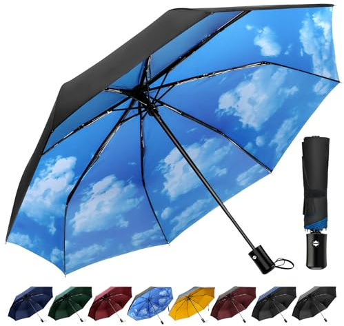 TechRise Umbrella, Compact Strong Windproof Automatic Umbrellas, Folding Lightweight, Portable Travel Golf Umbrella for Rain, Sky