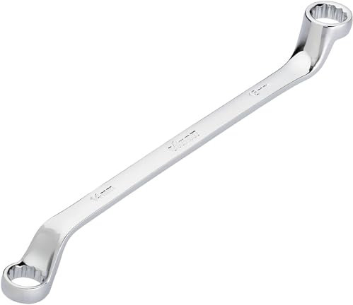 Llave de doble anillo ViGOR V7750-14X15, SW 14 x 15 mm, perfil hexagonal doble externo, desviación de 15 grados, longitud 233 mm, cromada pulida, según DIN 838/ISO 10104