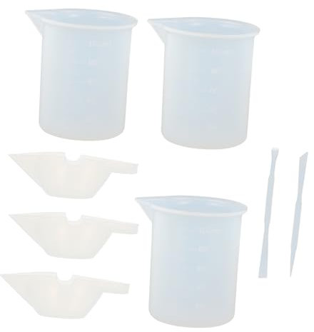 TEHAUX 8 Pezzi tazza di aplique sfumini bicchiere dosatore tappetino in silicone misurini per liquidi tazza di agitazione tazza di erogazione Gel di silice bianca Riutilizzabile