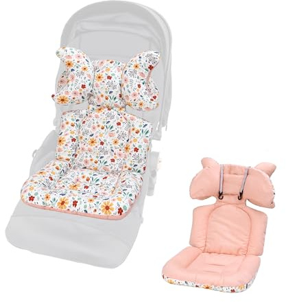 LAT Colchoneta Silla Paseo Universal, Reversible Funda Silla Paseo Universal, Algodón Funda Carro Bebe Universal con Reposacabezas Extraíble para Cochecitos (Flor)