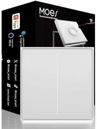 MOES Wlan Smart Lichtschaltervoll Touch Unterputz,Neutralleiter erforderlich,Blendfreie Scheibe, 2 Fach 1 Wege Smart Switch kompatibel mit Smart Life/Tuya App, Alexa & Google Home, weiß