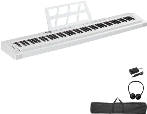 LEADZM 88 Tasten Halbgewichteten Digital Piano, Full Size Keyboard, Elektronische Tastatur mit Stereo, Bluetooth MIDI, Notenständer, Sustain-Pedal, Kopfhörer, Klaviertasche (Weiß)