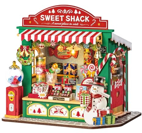 Rolife Casa de Muñecas en Miniatura Puesto de Dulces de Navidad Casa de Muñecas de Madera con Muebles Regalo de Cumpleaños para Niños y Adultos Decoración Navideña