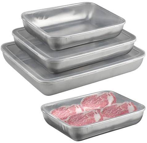 imposyu Juego de 3 Caja de Almacenamiento de Alimentos con Tapa Transparente Fiambreras con Tapa de Acero Inoxidable Recipientes Herméticos para Alimentos