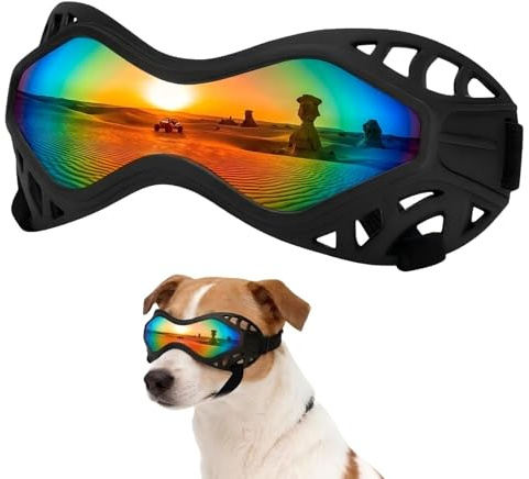Dog Goggles for Medium to Large Breeds, Adjustable UV Protective Sunglasses with Soft TPU Frame and PC Lens, Windproof & Dustproof Pet Eye Wear for Outdoor Riding, Skiing and Driving (Colored Lens)