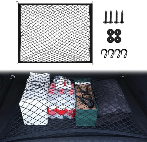 svpfuo bagagenät bil, bagagelucka, nät med elastiskt bagagetät 80 x 60 cm, med krokar och skruvar, för att förhindra att bagageutrymmet, passar de flesta fordon