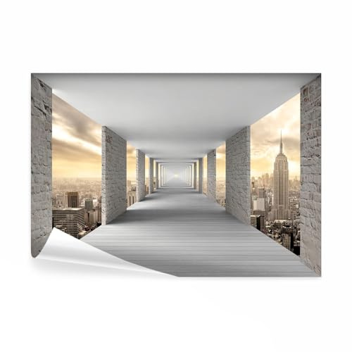 decomonkey - Papier Peint Panoramique 3d Effet New York 400x280 cm - Décoration murale moderne – Tapisserie décorative pour chambre salon - Architecture brique couloir ciel new york lumière ville