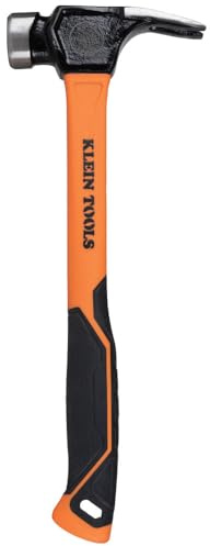 Klein Tools 832-26 Lineman's 26-Ounce Claw Milled Hammer, Fiberglass Handle, Heavy Duty for Utility Poles, Milled Face, High Visibility Orange