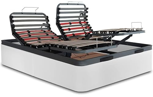 VentadeColchones - Canapé Abatible Tapizado Articulado y Mando Inalámbrico | Polipiel Blanco | Medida 150 x 190 cm (1 canapé, 2 Camas)