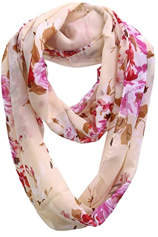 FAIRYGATE Infinity Scarf Women Pink Scarfs Flower Print Ladies Soft Circle Loop Neck Wrap Lightweight Scarves 55009