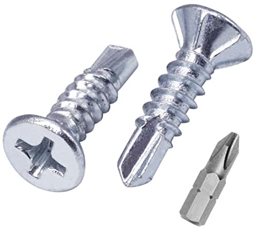 SKIR'CO (150 piezas) DIN 7504 P Zinc plateado 3,5 x 16 mm Tornillos autoperforantes para metal, tornillo de chapa, cabeza avellanada