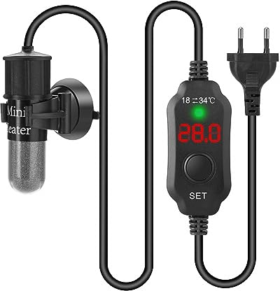 MiOYOOW Aquariumheizung 10 W/20 W/30 W Einstellbarer Aquariumheizstab mit Digitalanzeige für kleine Schildkrötenbecken unter 8L