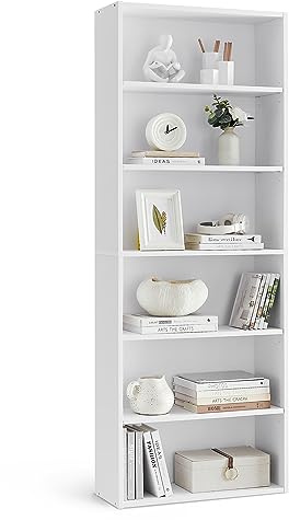 VASAGLE CUSTOS Collection - Bookshelf, 6-Tier Bookcase, Book Shelf, Open Storage Shelf, 9.4 x 23.6 x 63.3 Inches, for Living Room, Home Office, Dinning Room, Cloud White ULBC166T14