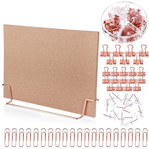 Petit tableau en liège de 32,6 x 22,9 cm avec support - Tableau d'affichage or rose - Tableau d'affichage double face pour bureau, école, maison - Avec clips de classeur, punaises et trombones