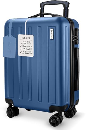 AVIO Jett 55cm Cabin Suitcase – Lightweight Hard Shell Carry On Luggage with 4 Spinner Wheels, Telescopic Handle & 3-Digit Lock – Airline Approved Cabin Bag
