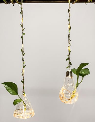 2 Stücke Wandbehang Glas Pflanzgefäße mit Lichtern Wand hängende Pflanzer für Indoor-Pflanzen Terrarium Container Blume Glas Pflanzer Hydroponische Pflanzen Dekor Mini Blumenvase für Haus Garten Büro