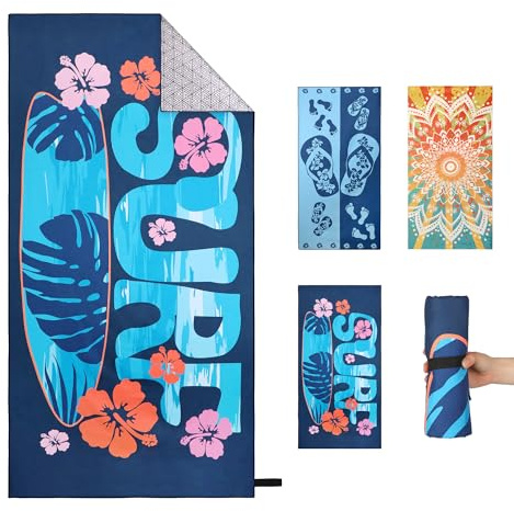 Yeahshion Serviette de Plage à Séchage Rapide 180x90 cm, Grande Serviette de Sport en Microfibre Anti Sable, Portable pour Sport, Voyage, Yoga, Natation, Surf Bleu