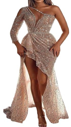 Evening Dresses For Women Sexy , Party Dresses For Women Elegant Glitter Sequins Prom Dresses For Women With High Slit Lightweight Long Sleeve Women'S Dresses For Wedding Guest Aesthetic Women'S Dress