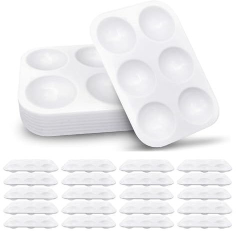 20 Stück Mischpalette Kunststoff Palette, Rechteckige Weiß Farbtablett, 6 Wells Aquarellpalette Malpalette für Künstler Wasserfarben Öl Acryl Malerei | 8.6 x 12.8cm