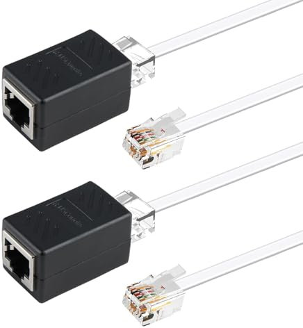 2 Stück RJ45 auf RJ11 Adapter RJ45 8P8C Stecker auf RJ11 6P4C Buchse Telefonkabel Verlängerungskabel Flach 1m Erweiterung Konverter Verbinder für Telefon,Fax, Modem Router DSL,VDSL,ISDN Internet