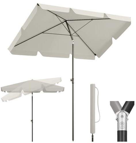 Sekey Balkon Sonnenschirm 2-in-1 SET | Rechteckig Sonnenschirm 200x125cm, UPF50+, GRS-zertifiziert | 6-Stärkstahl-Rahmen+ Sonnenschirmhülle für Balkon, Terrasse & Garten