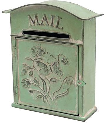 Boîte aux lettres vintage - Boîte aux lettres antique - Support mural vintage - Boîte aux lettres extérieure - Motif papillon et fleurs - Style antique - Décoration de la maison